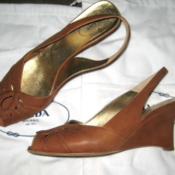 ❤️AMAZING! PRADA Italy Brown Peeptoe Slingback Sandals Shoes 38.5 +Dustb… - Picture 7 of 7